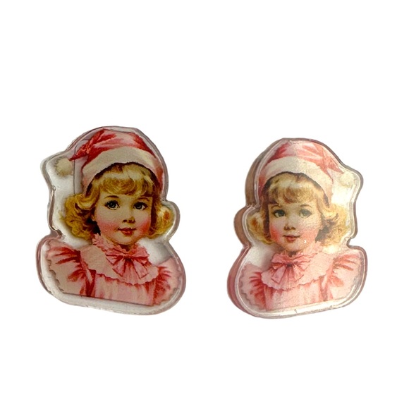 Set of 3 Pink NEW Christmas Holiday Stud Acrylic Handmade Earrings - Picture 4 of 6
